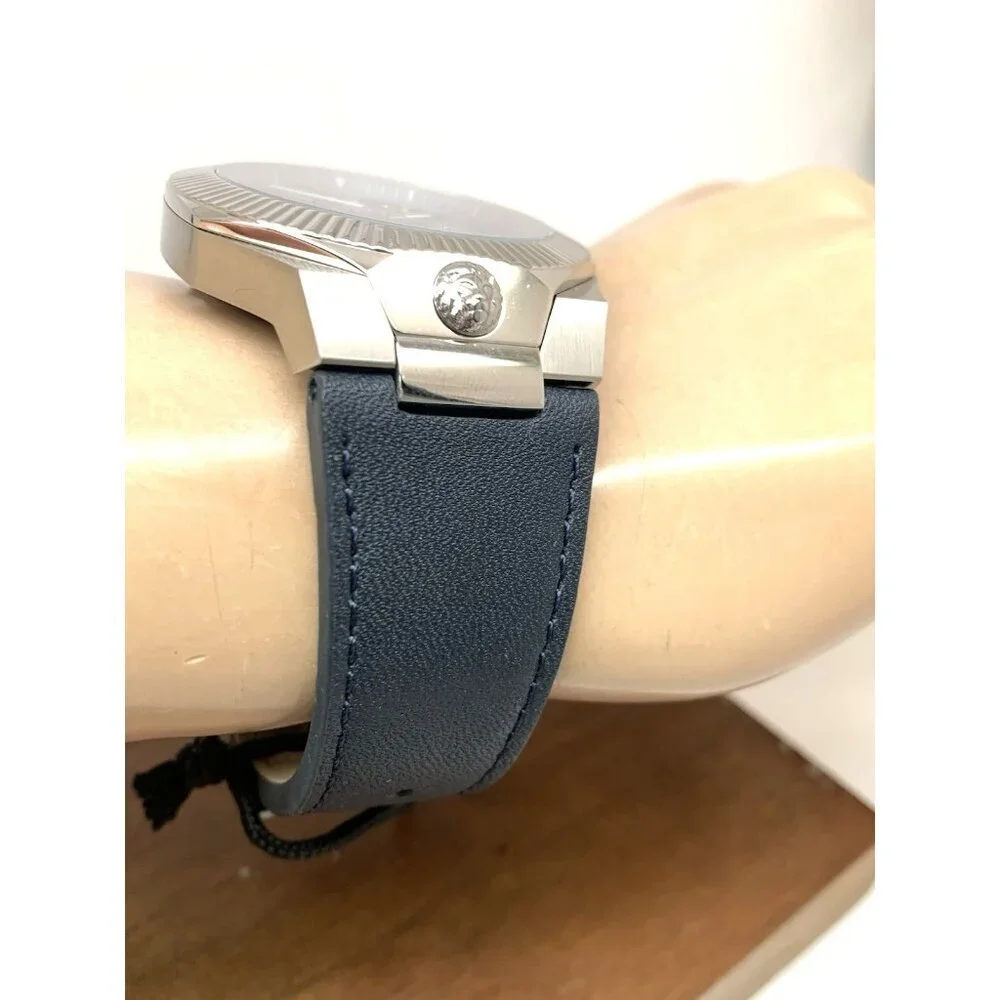 Versus by Versace Mens Watch VSP1P1121 Quartz Blue Gray Dial Silver Leather 42mm